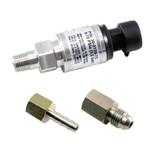 AEM 75 PSIa or 5 Bar Stainless Sensor Kit. Stainless Steel Sensor Body. 1/8" NPT Male Thread. Includes: 75 PSIa or 5 Bar Stainless Sensor, Connector, Pins, 1/8" NPT to -4 Adapter & 1/8" NPT to 3/16" Barb Adapter