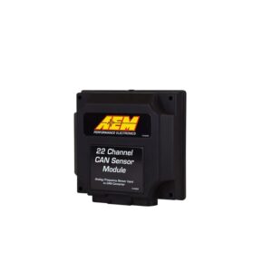 AEM 22 Channel CAN Sensor Module, Analog & Frequency to CAN Converter Module, Incl. Module for Converting 4 0-5V Analog Inputs, 4 Temp Inputs, 4 Selectable Analog Inputs (0-5V, Thermistor or RTD), 6 Digital Inputs, Tach Input, 2 VR (Frequency) Inputs, Fuel Level Input, IP65 Enclosure, Wiring Harness w/ 36" Flying Leads