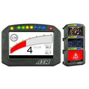 AEM Flat Panel Digital Dash Display, CD-5G non-logging, GPS enabled racing dash, CAN input only, 5-inch diagonal screen, carbon fiber enclosure, GPS antenna and wiring harness included, Does Not Include Buttons (See PN 30-3610)