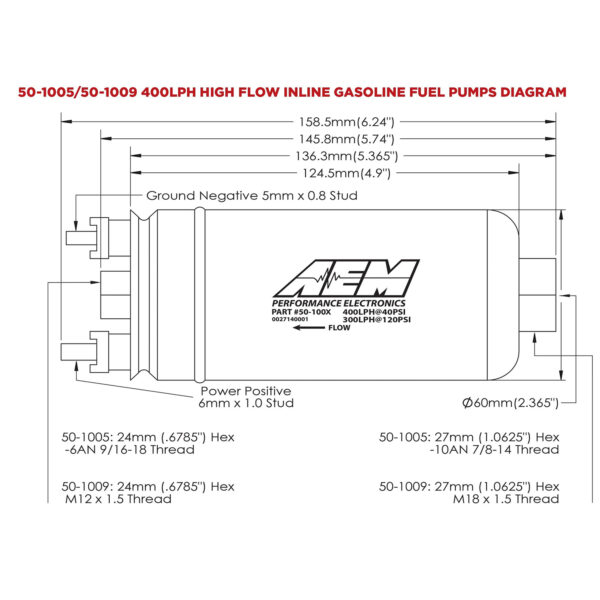 AEM High Flow 400LPH Inline Fuel Pump, -10AN IN / -6AN OUT - Image 5