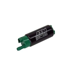 AEM 340LPH E85-Compatible High Flow In-Tank Fuel Pump (Offset Inlet, Inline). 340LPH@43psi. Includes Fuel Pump, installation instructions, wiring harness, pre filter, internal fuel hose & clamps, end cap and rubber buffer sleeve.  Included hardware is not application specific.
