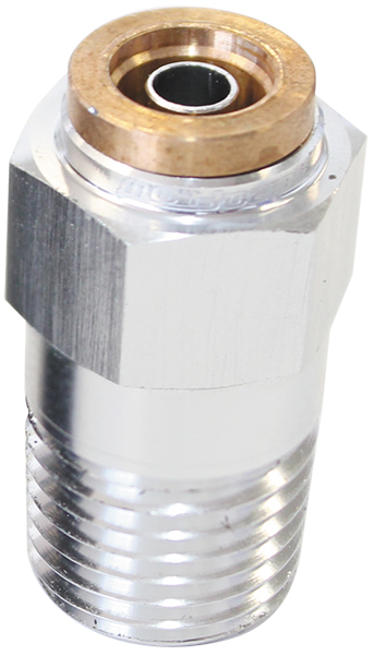 AEROFLOW 1/8" NPT STRAIGHT TO 3/16" 120SERIES NYLON SILVER FITTING