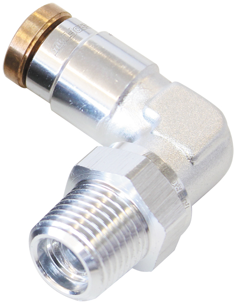 AEROFLOW 1/8" NPT 90 DEGREE TO 3/16" 120 SERIES NYLON SILVE FITTING