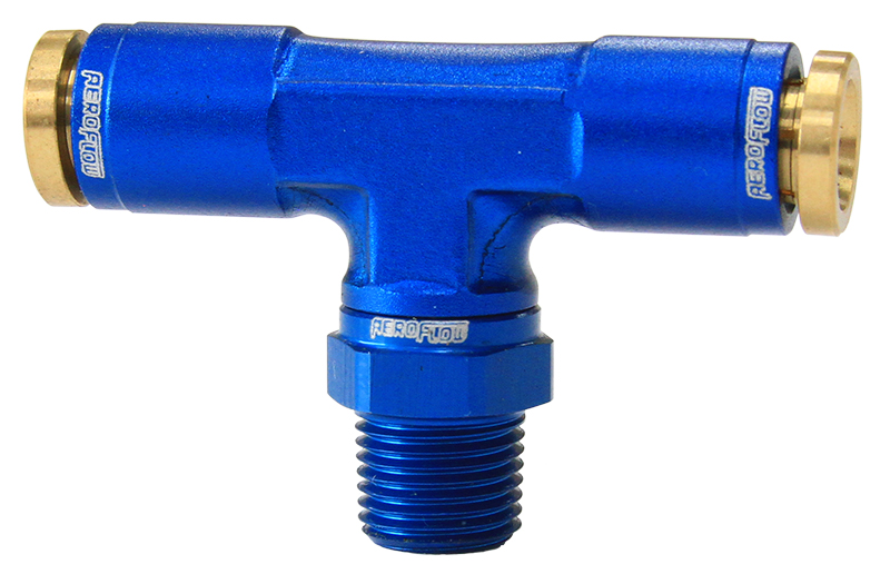 AEROFLOW 1/8" NPT TEE TO 2 X 1/4" 120 SERIES NYLON BLUE FITTING