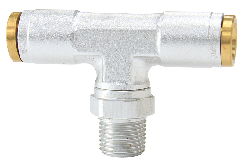 AEROFLOW 1/8" NPT TEE TO 2 X 1/4" 120 SERIES NYLON SILVER FITTING
