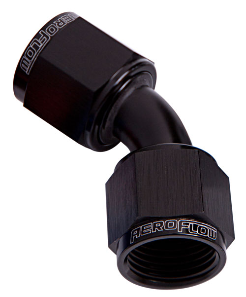 Aeroflow 45 Deg Female Flare -8AN Black Swivel Union