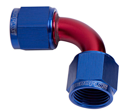 Aeroflow 90 Deg Female Flare -16AN Blue Swivel Union