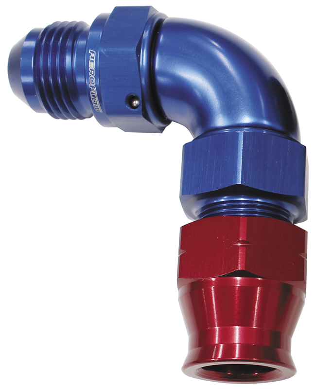 Aeroflow 5/16" Tube 90 Deg Male -6AN Blue Swivel Nut With Olive