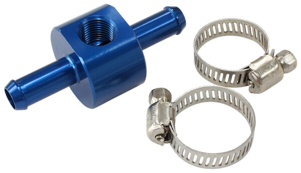 Aeroflow Inline Pressure Gauge Adapter 5/16" Barbs W/ 1/8" NPT, Blue