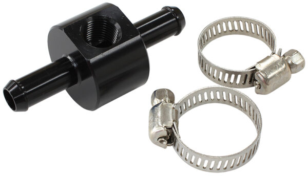 Aeroflow Inline Pressure Gauge Adapter 3/8" Barbs W/ 1/8" NPT, Black