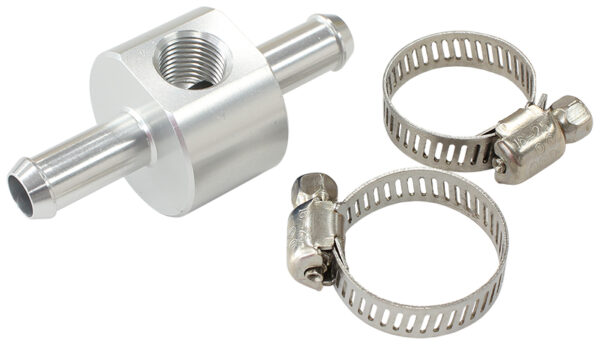 Aeroflow Inline Pressure Gauge Adapter 3/8" Barbs W/ 1/8" NPT, Silver