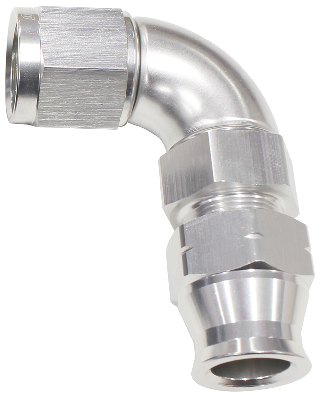 Aeroflow 5/8" Tube 90 Deg Female -10AN Silver Swivel Nut With Olive