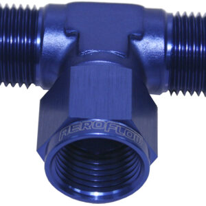 AEROFLOW AN TEE -4AN FEMALE NUT BLUE SWIVEL NUT ON SIDE