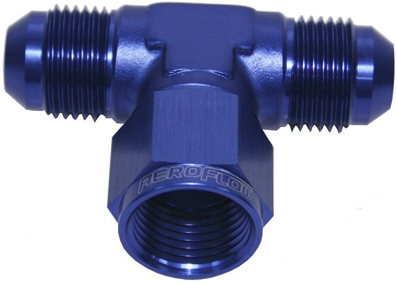 AEROFLOW AN TEE -4AN FEMALE NUT BLUE SWIVEL NUT ON SIDE