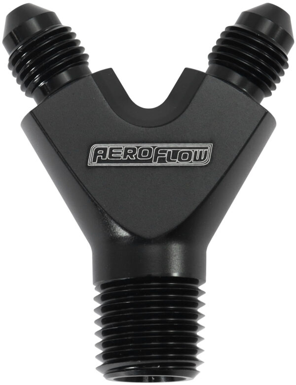 AEROFLOW 1/8" NPT Y BLOCK TO 2 x -3AN MALE FITTINGS NITROUS NOS BLAC