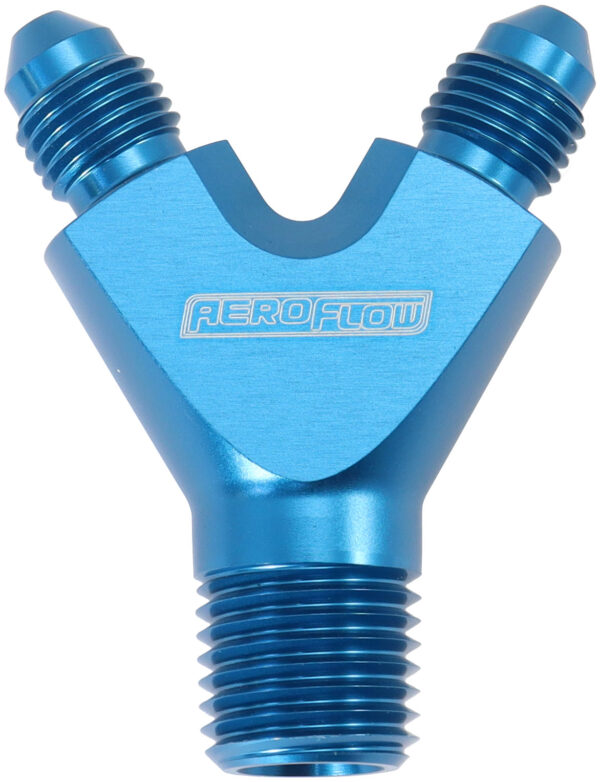 AEROFLOW 1/4" NPT Y BLOCK TO 2 x -3AN MALE FITTINGS NITROUS NOS BLUE