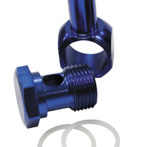 AEROFLOW EDELBROCK CARB INLET BANJO BLUE 5/8-20 TO MALE 3/8 BARB
