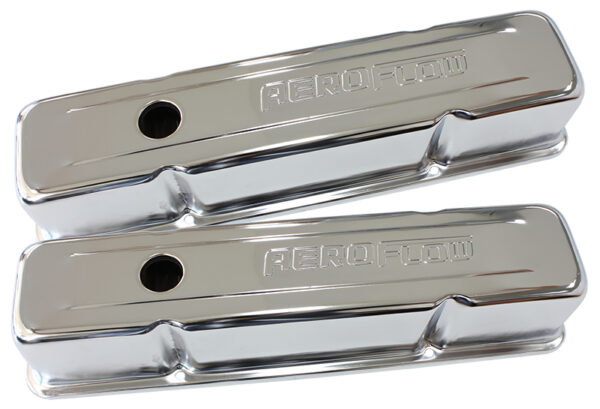 AEROFLOW STEEL VALVE COVERS, SBC TALL CHROME WITH AEROFLOW LOGO
