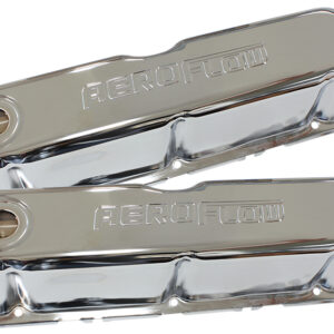AEROFLOW STEEL VALVE COVERS, SBF CHROME WITH AEROFLOW LOGO