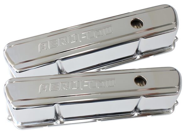 AEROFLOW STEEL VALVE COVERS, 253 308 TALL CHROME WITH AEROFLOW LOGO