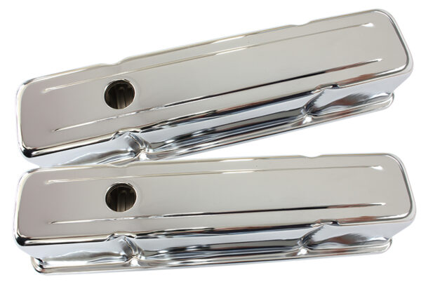 AEROFLOW STEEL VALVE COVERS, SBC TALL CHROME WITHOUT LOGO