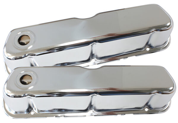 AEROFLOW STEEL VALVE COVERS, SBF CHROME WITHOUT LOGO