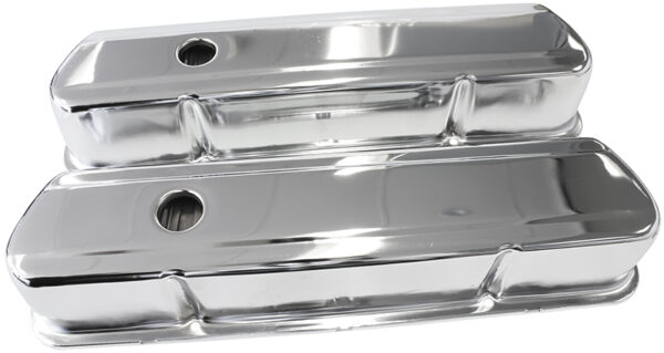 AEROFLOW STEEL VALVE COVERS, 253 308 TALL, CHROME WITHOUT LOGO
