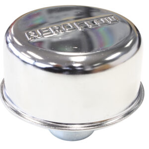 AEROFLOW Chrome valve cover breather Push in style, no spout w/logo