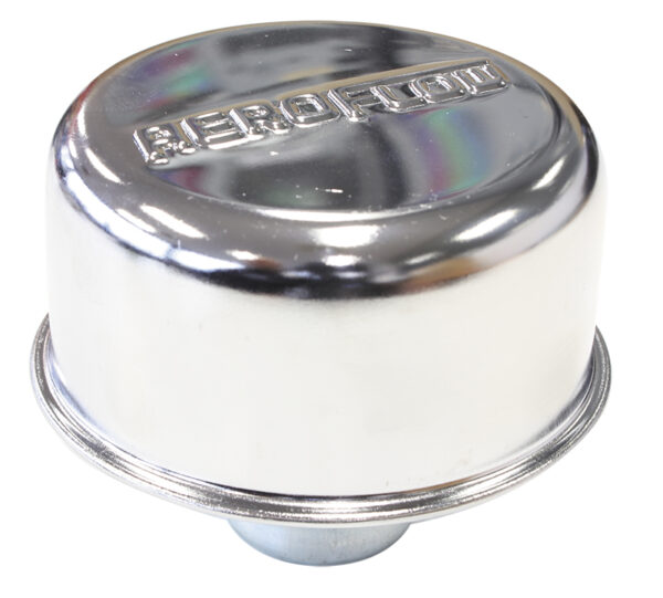 AEROFLOW Chrome valve cover breather Push in style, no spout w/logo