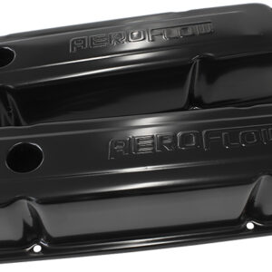 AEROFLOW STEEL VALVE COVERS, SBC TALL BLACK WITH AEROFLOW LOGO