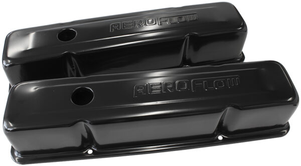 AEROFLOW STEEL VALVE COVERS, SBC TALL BLACK WITH AEROFLOW LOGO