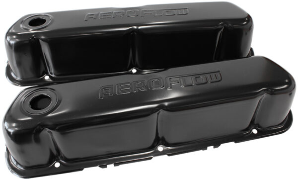 AEROFLOW STEEL VALVE COVERS, SBF BLACK WITH AEROFLOW LOGO