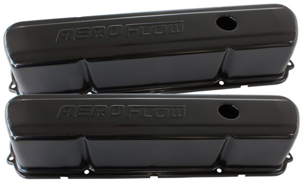 AEROFLOW STEEL VALVE COVERS, 253 308 BLACK WITH AEROFLOW LOGO