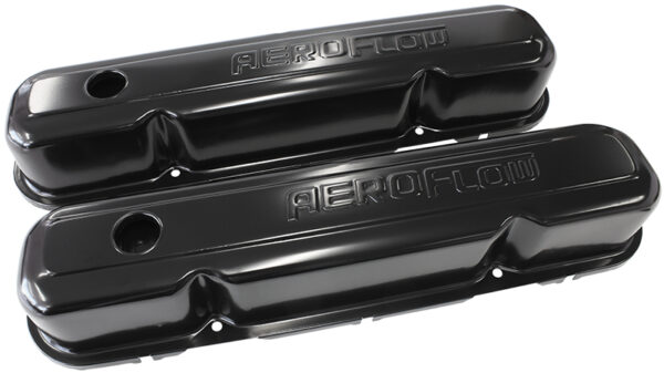AEROFLOW STEEL VALVE COVERS, CHRYSLER SB, BLACK WITH AEROFLOW LOGO