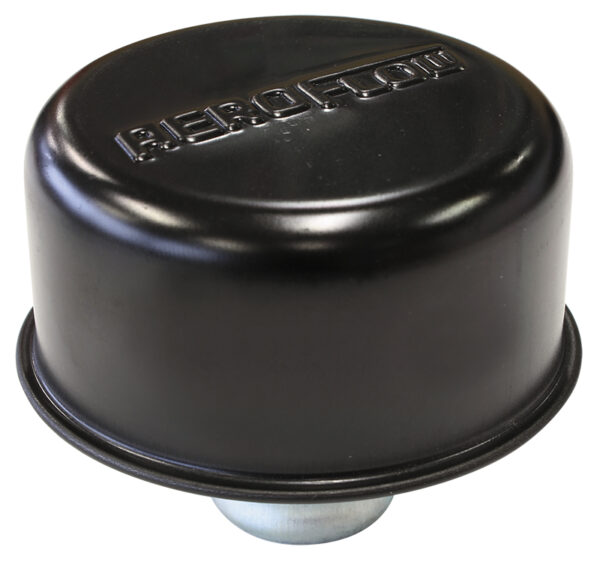 AEROFLOW Black valve cover breather Push in style, no spout w/logo