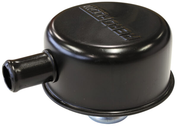 AEROFLOW Black valve cover breather Push in, with 5/8" spout w/log