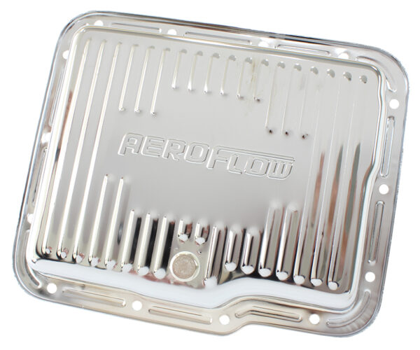 AEROFLOW GM POWERGLIDE TRANSMISSION PANSTD DEPTH CHROME W/ DRAIN PLUG