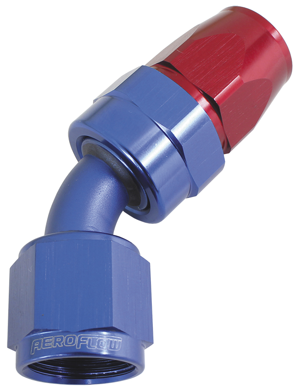 Aeroflow Alloy 45 Deg Hose End -4AN Blue Full Swivel Suit Teflon