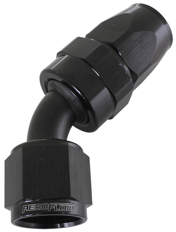 Aeroflow Alloy 45 Deg Hose End -4AN Black Full Swivel Suit Teflon