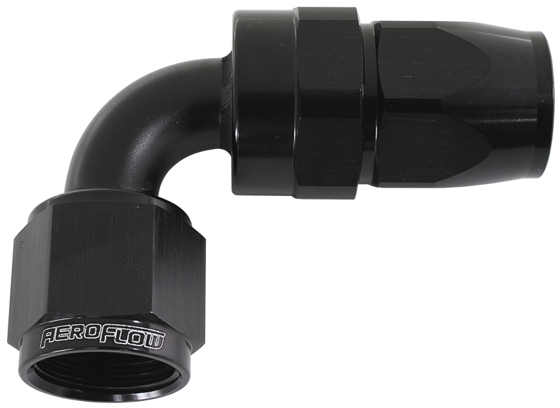 Aeroflow Alloy 90 Deg Hose End -3AN Black Swivel Nut Suit Teflon