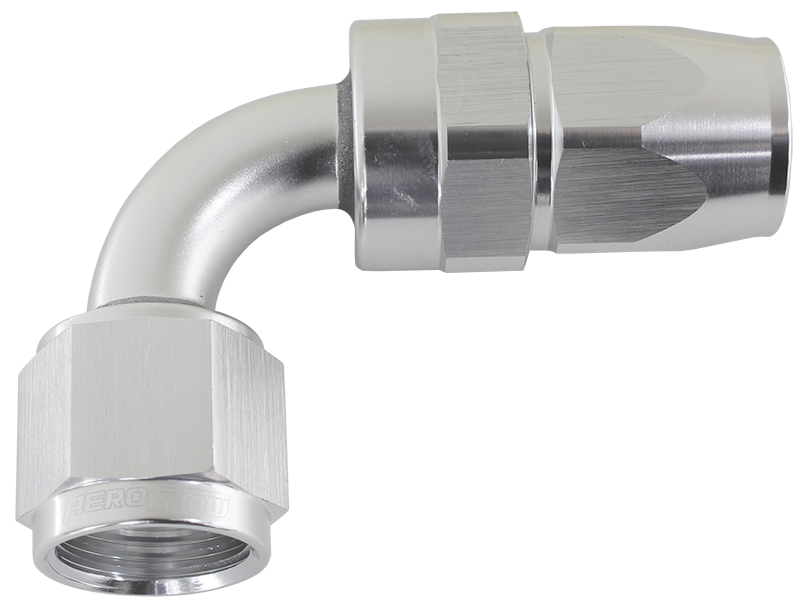 Aeroflow Alloy 90 Deg Hose End -4AN Silver Full Swivel Suit Teflon