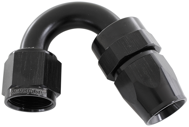 Aeroflow Alloy 150 Deg Hose End -3AN Black Full Swivel Suit Teflon