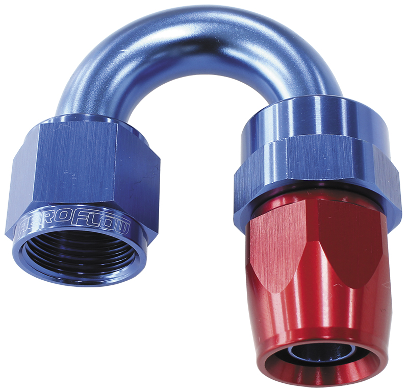 Aeroflow Alloy 180 Deg Hose End -4AN Blue Full Swivel Suit Teflon