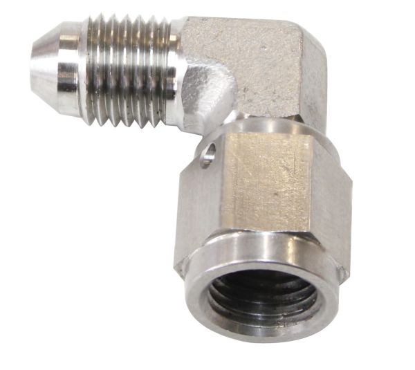 AEROFLOW S/S 90 DEG FEMALE - MALE -3AN STAINLESS STEEL SWIVEL NUT