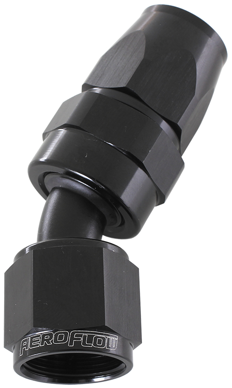 Aeroflow Alloy 30 Deg Hose End -4AN Black Swivel Nut Suit Teflon
