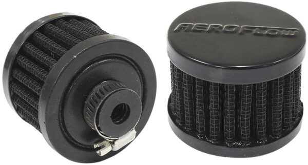 AEROFLOW 3/8" UNIV CLAMP ON FILTER 2" O.D,1-1/2" H, BLACK TOP