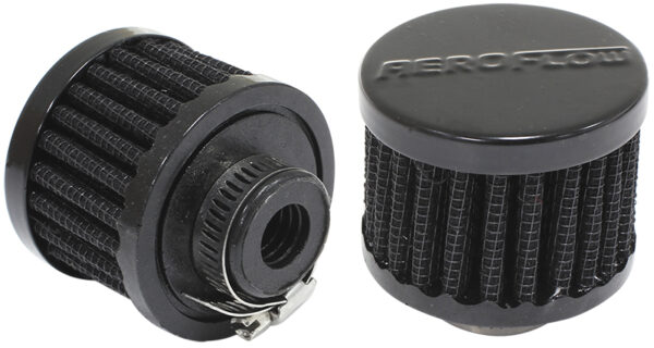 AEROFLOW 1/2" UNIV CLAMP ON FILTER 2" O.D,1-1/2" H,BLACK TOP