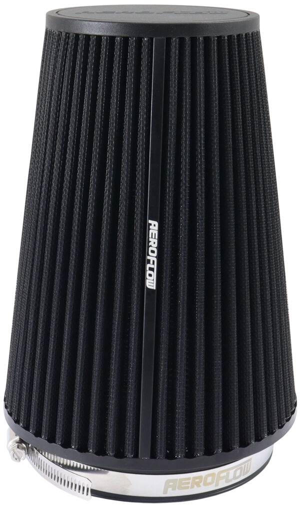 AEROFLOW 5" CLAMP-ON TAPERED FILTER 4.3 - 6.0 O.D, 8.50 HIGH BLACK
