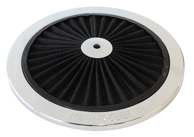AEROFLOW 9" CHROME FULL FLOW TOP PLATE BLACK COTTON HI FLOW & FILTRAT