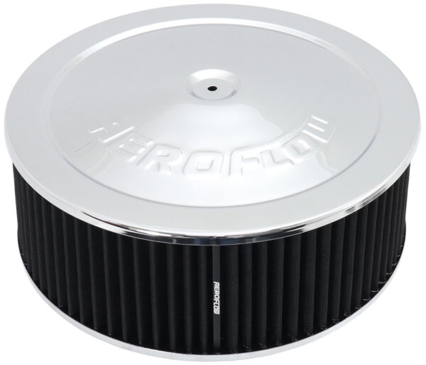 AEROFLOW 14" X 5" AIR CLEANER ASSY 5-1/8" DROPBASE CHROME, COTTON